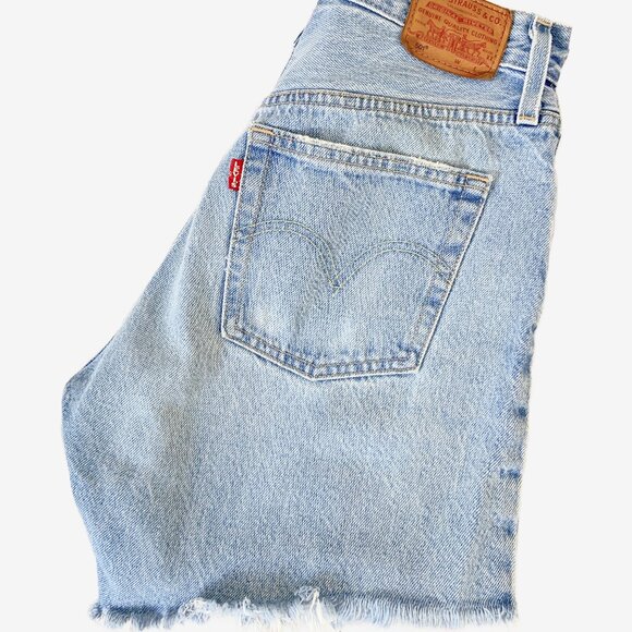 LEVI's 501s "90s Style Distressed Cut-Off High Rise Denim Shorts / 28 Inch Waist - Picture 5 of 7